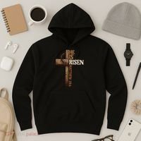 Easter Cross He Is Risen Jesus Christian Hoodie thumb 3