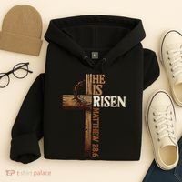 Easter Cross He Is Risen Jesus Christian Hoodie thumb 4
