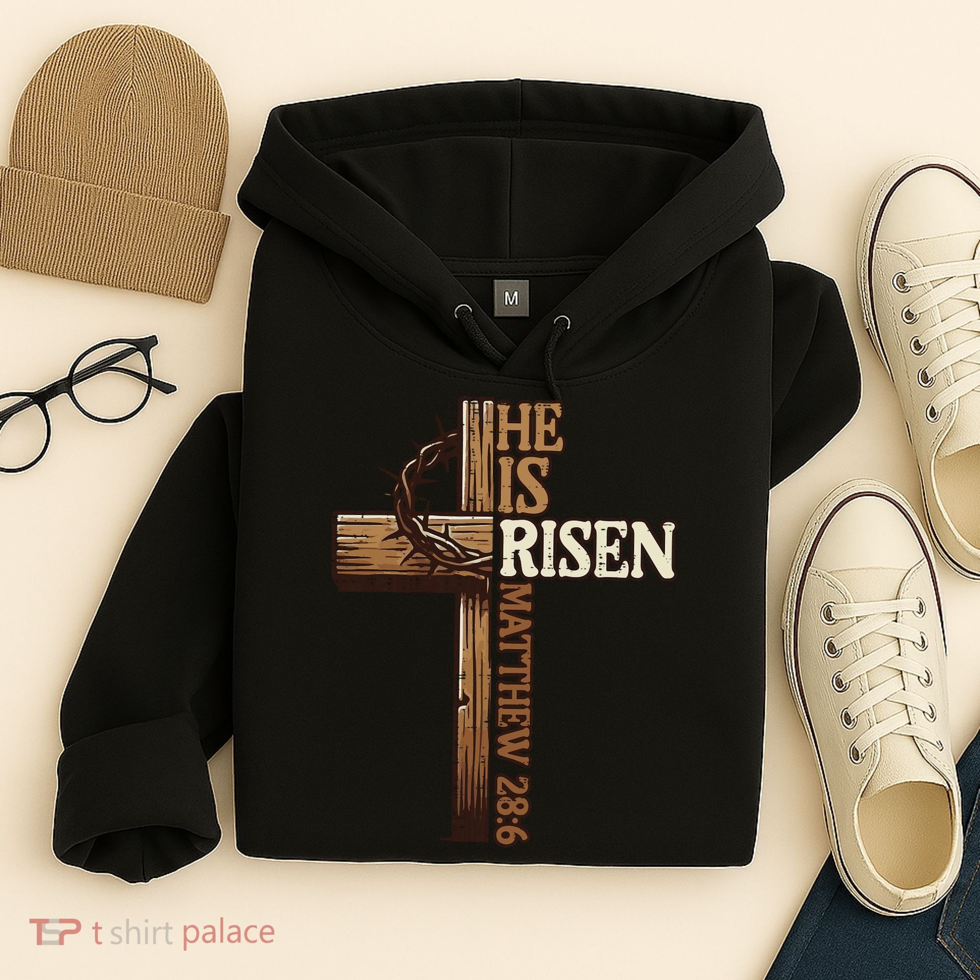 Easter Cross He Is Risen Jesus Christian Hoodie