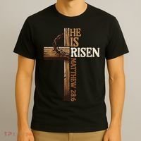 Easter Cross He Is Risen Jesus Christian T-Shirt thumb 3