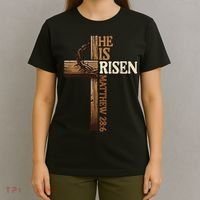 Easter Cross He Is Risen Jesus Christian T-Shirt thumb 4