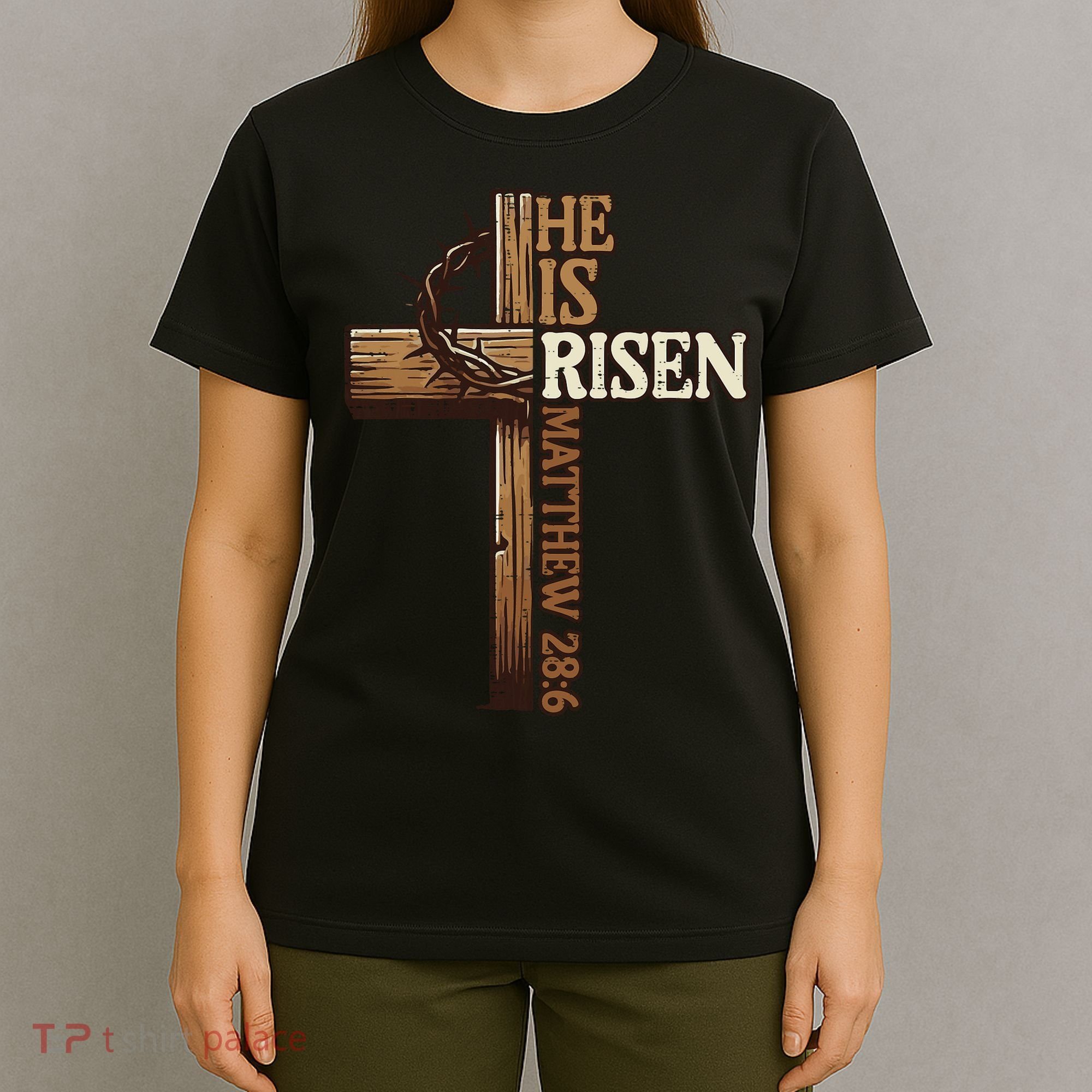 Easter Cross He Is Risen Jesus Christian T-Shirt