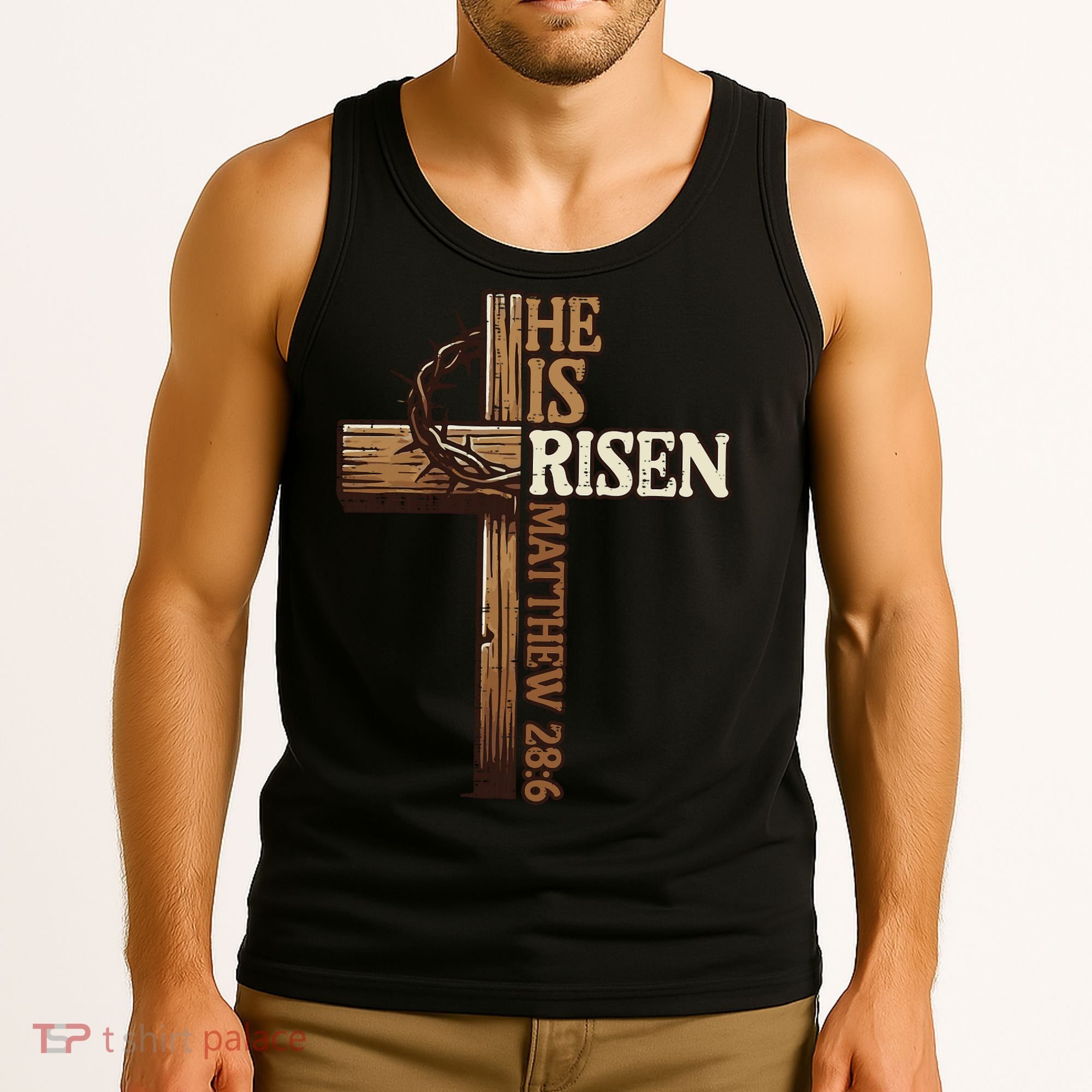 Easter Cross He Is Risen Jesus Christian Tank Top