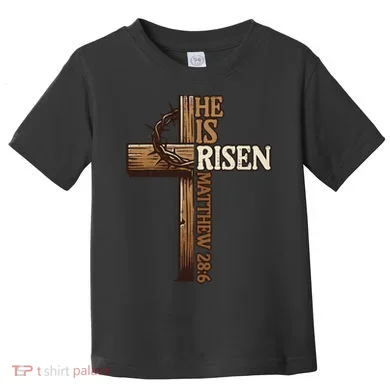 Easter Cross He Is Risen Jesus Christian Toddler T-Shirt