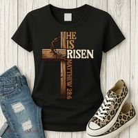 Easter Cross He Is Risen Jesus Christian Women's T-Shirt thumb 3
