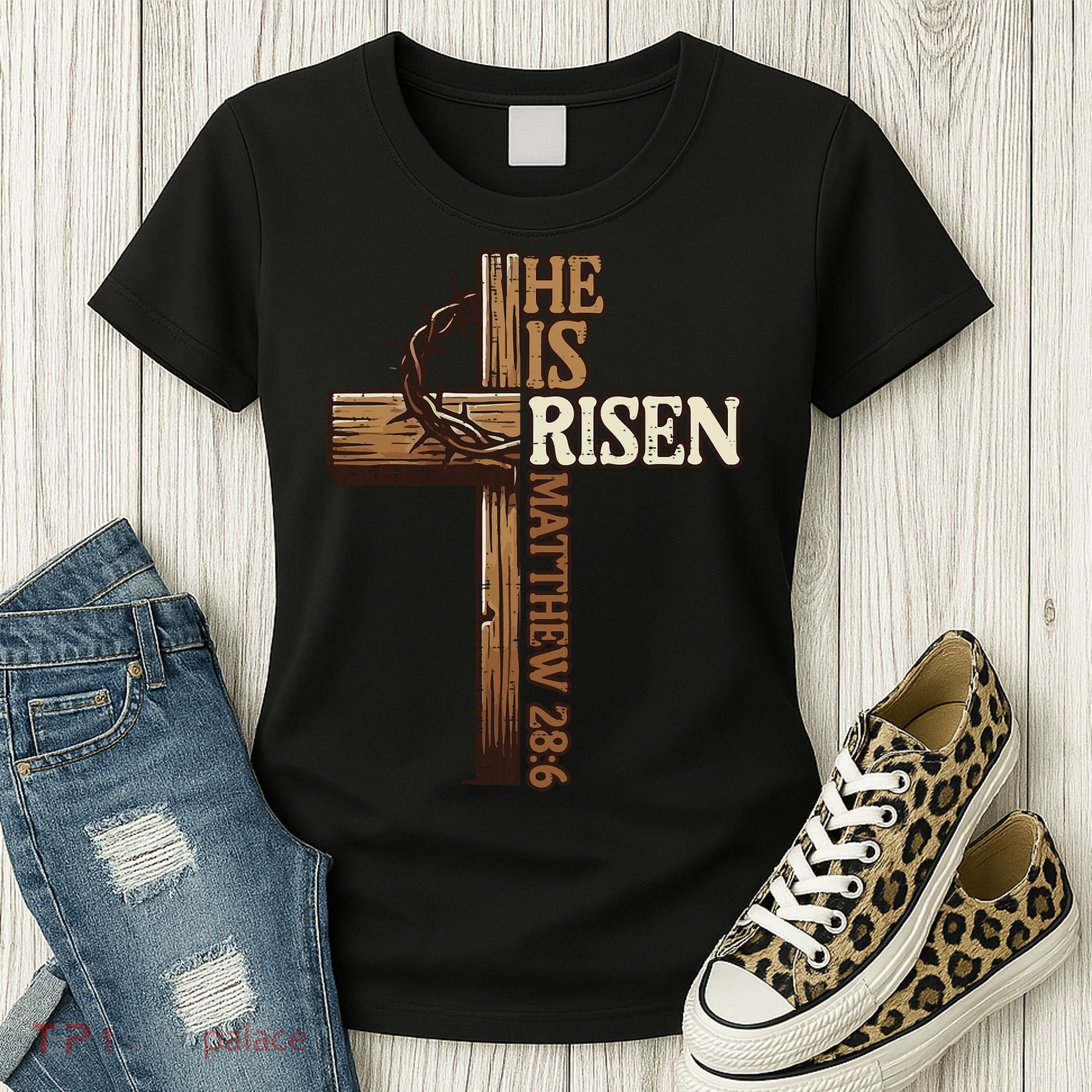 Easter Cross He Is Risen Jesus Christian Women's T-Shirt