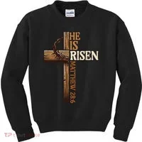 Easter Cross He Is Risen Jesus Christian Kids Sweatshirt thumb 0