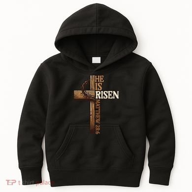 Easter Cross He Is Risen Jesus Christian Kids Hoodie