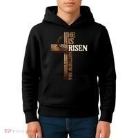 Easter Cross He Is Risen Jesus Christian Kids Hoodie thumb 4