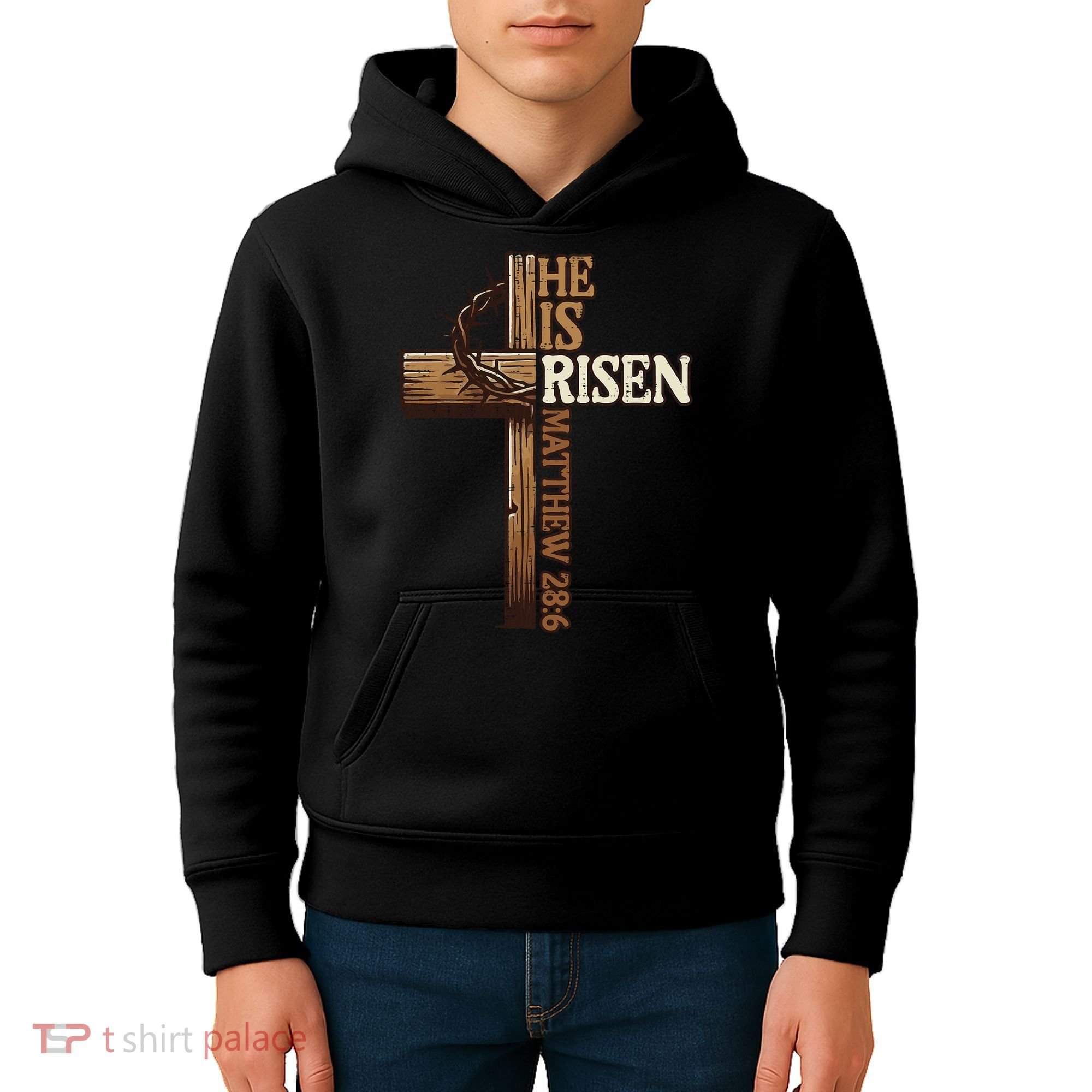 Easter Cross He Is Risen Jesus Christian Kids Hoodie
