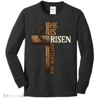 Easter Cross He Is Risen Jesus Christian Kids Long Sleeve Shirt thumb 0