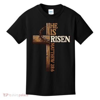 Easter Cross He Is Risen Jesus Christian Kids T-Shirt