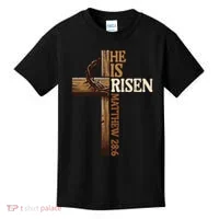 Easter Cross He Is Risen Jesus Christian Kids T-Shirt thumb 0