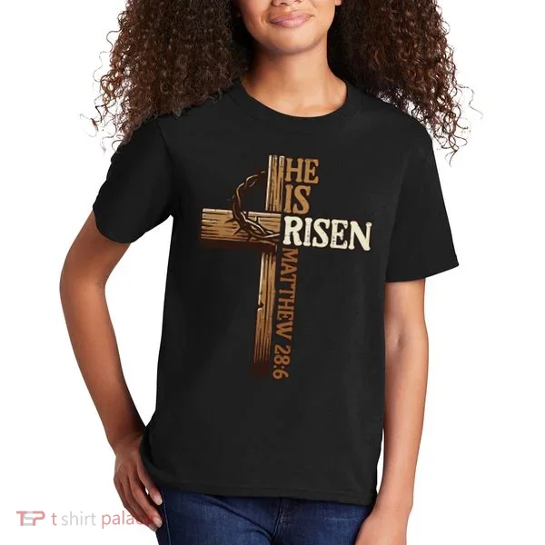 Easter Cross He Is Risen Jesus Christian Kids T-Shirt