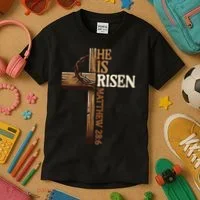 Easter Cross He Is Risen Jesus Christian Kids T-Shirt thumb 3