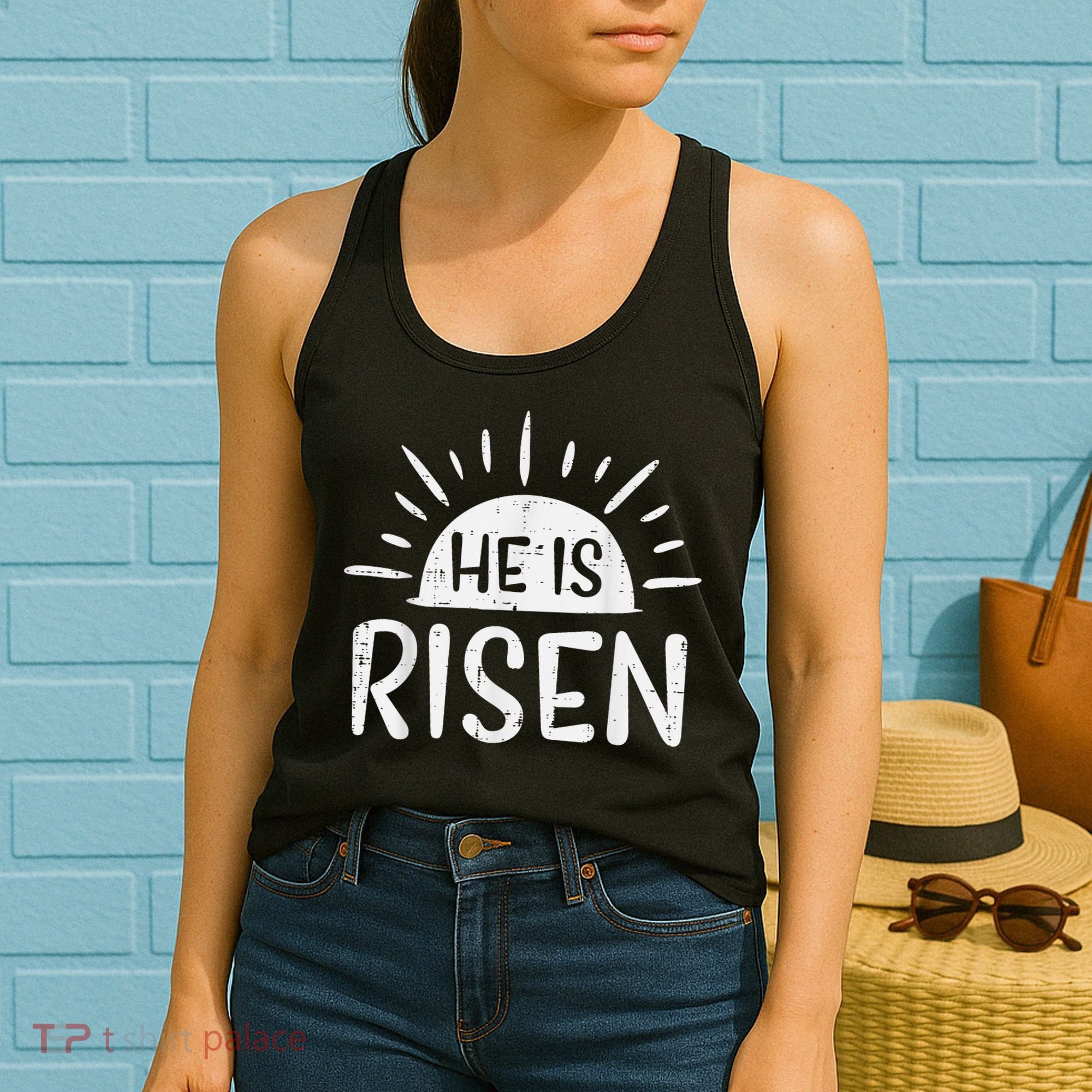 Easter Christian He Is Risen Sun Resurrection Women's Tank Top