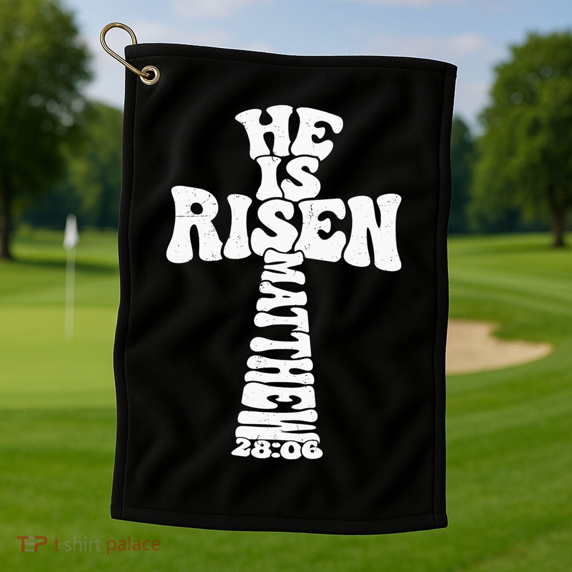 Easter Cross He Is Risen Jesus Christian Golf Towel