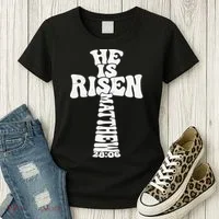Easter Cross He Is Risen Jesus Christian Women's T-Shirt thumb 3