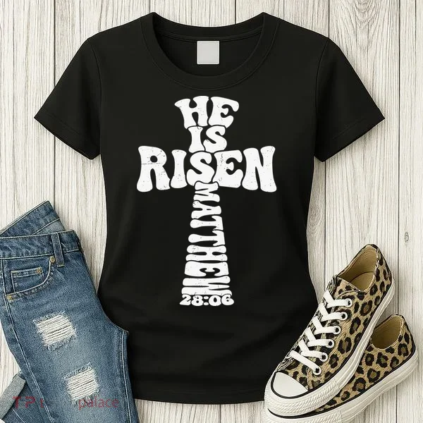 Easter Cross He Is Risen Jesus Christian Women's T-Shirt