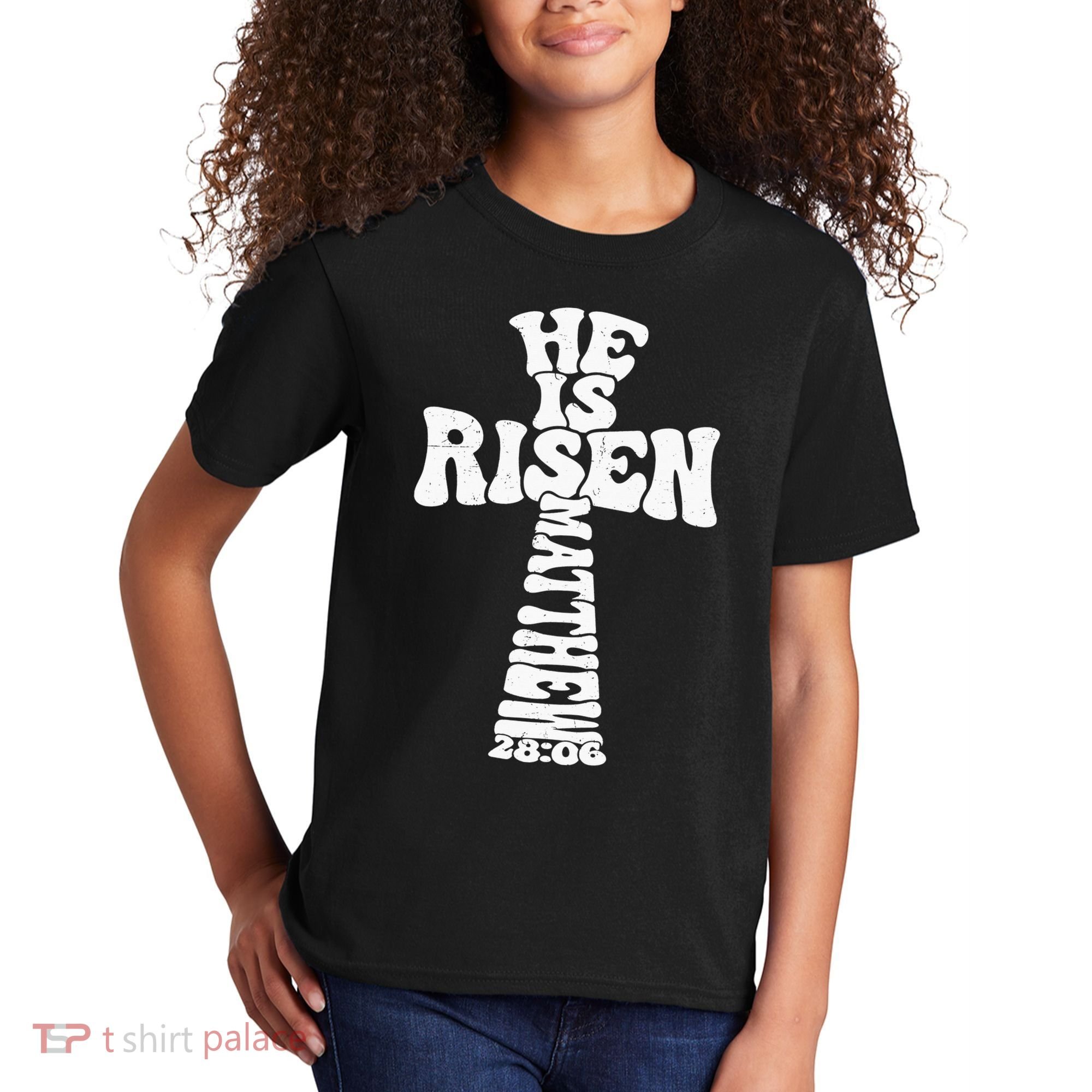 Easter Cross He Is Risen Jesus Christian Kids T-Shirt