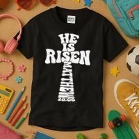 Easter Cross He Is Risen Jesus Christian Kids T-Shirt thumb 3
