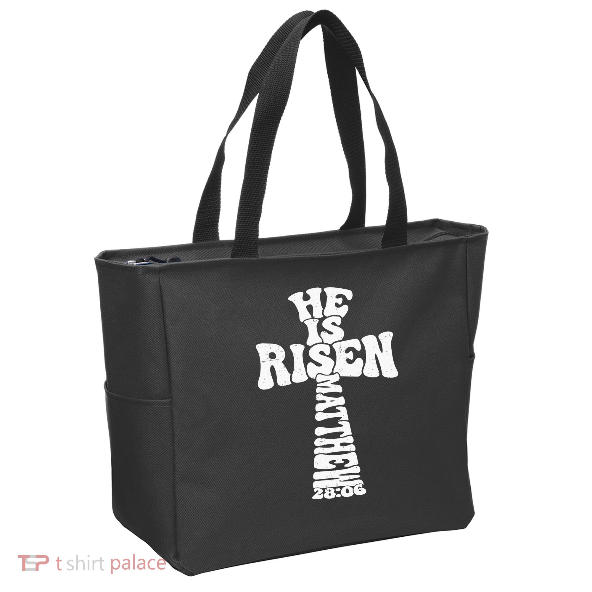 Easter Cross He Is Risen Jesus Christian Tote Bag