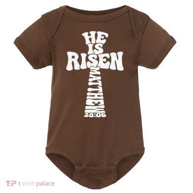 Easter Cross He Is Risen Jesus Christian Baby Bodysuit