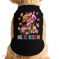 Easter Cross He Is Risen Jesus Christian Easter Day Doggie Tank thumb 0