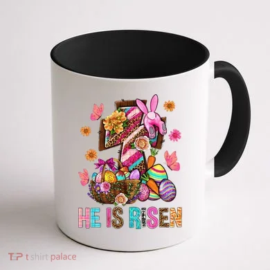 Easter Cross He Is Risen Jesus Christian Easter Day Coffee Mug back