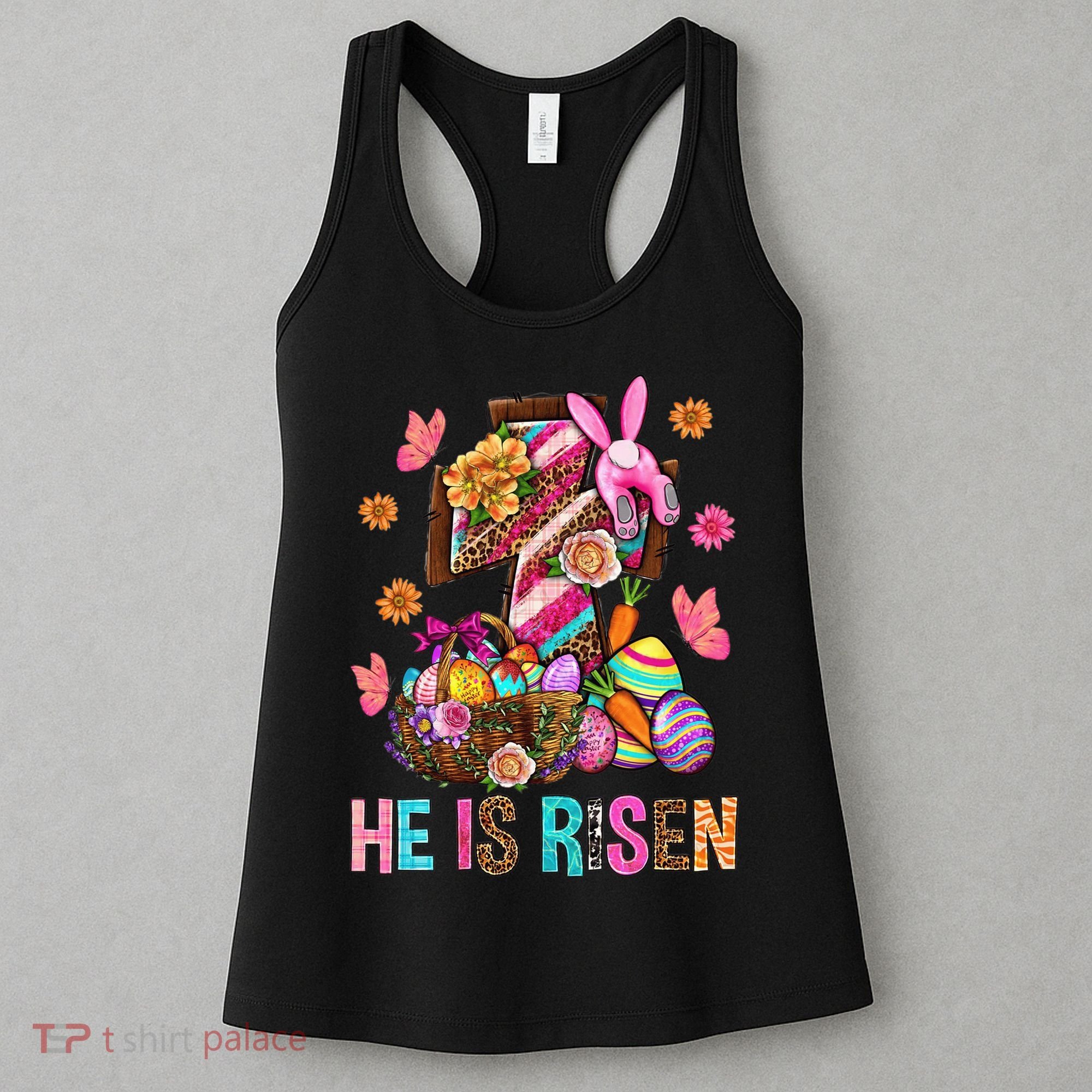 Easter Cross He Is Risen Jesus Christian Easter Day Women's Tank Top