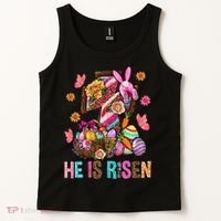 Easter Cross He Is Risen Jesus Christian Easter Day Tank Top thumb 2