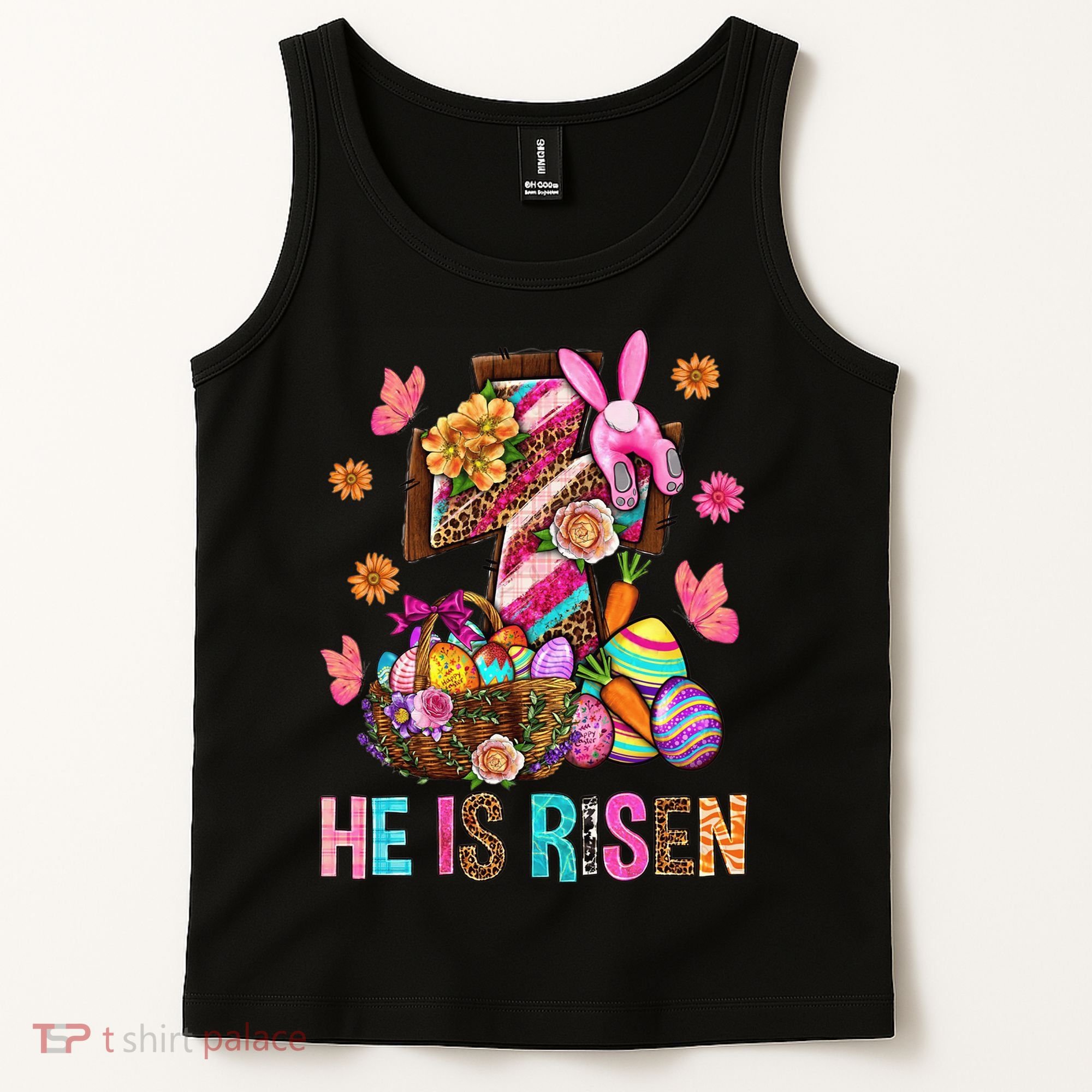 Easter Cross He Is Risen Jesus Christian Easter Day Tank Top