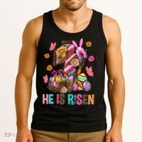 Easter Cross He Is Risen Jesus Christian Easter Day Tank Top thumb 3