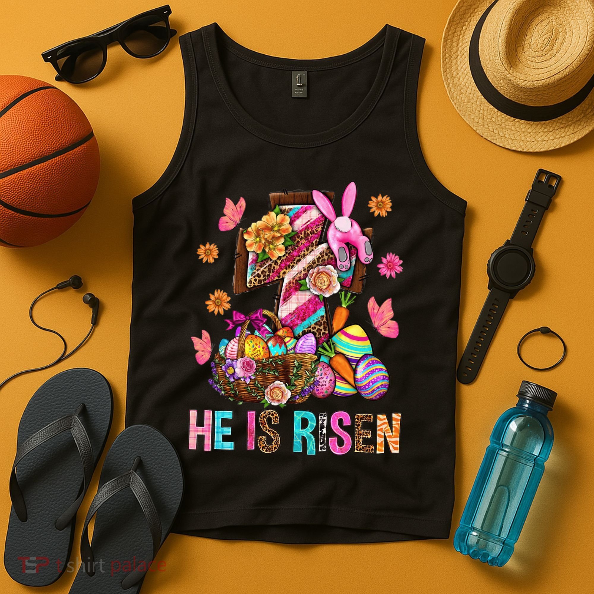 Easter Cross He Is Risen Jesus Christian Easter Day Tank Top