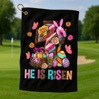 Easter Cross He Is Risen Jesus Christian Easter Day Golf Towel thumb 1