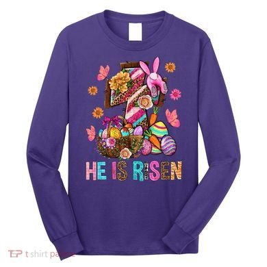 Easter Cross He Is Risen Jesus Christian Easter Day Long Sleeve Shirt