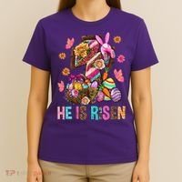 Easter Cross He Is Risen Jesus Christian Easter Day T-Shirt thumb 4