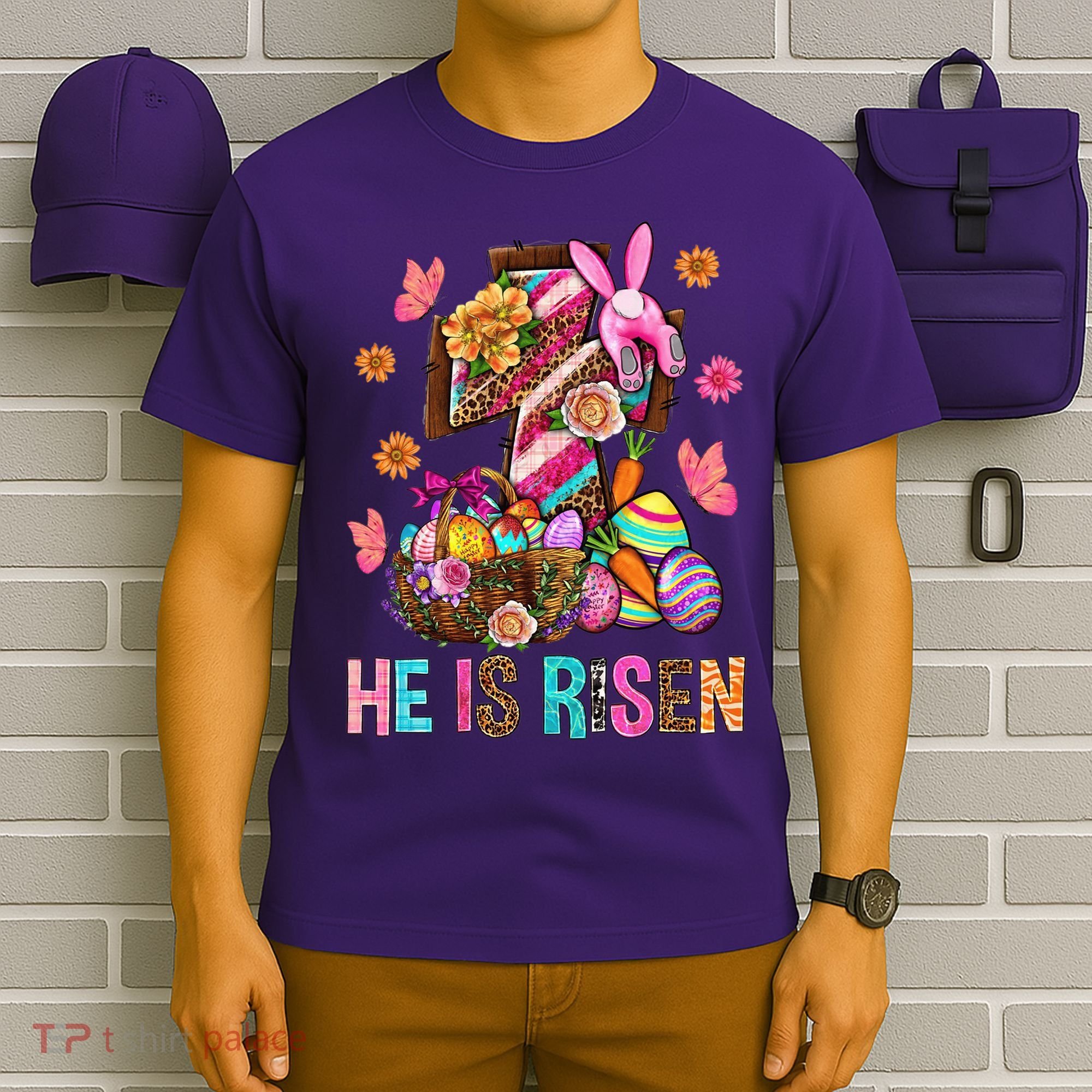 Easter Cross He Is Risen Jesus Christian Easter Day T-Shirt