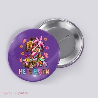 Easter Cross He Is Risen Jesus Christian Easter Day Button