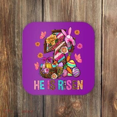 Easter Cross He Is Risen Jesus Christian Easter Day Coaster