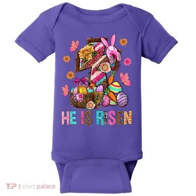 Easter Cross He Is Risen Jesus Christian Easter Day Baby Bodysuit