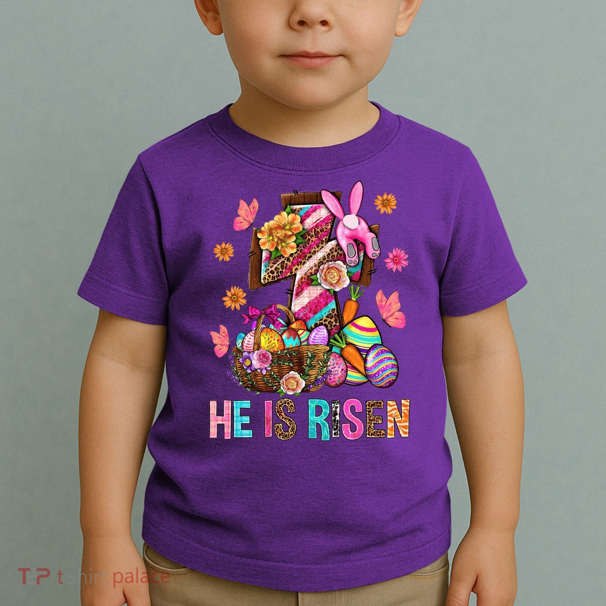 Easter Cross He Is Risen Jesus Christian Easter Day Toddler T-Shirt