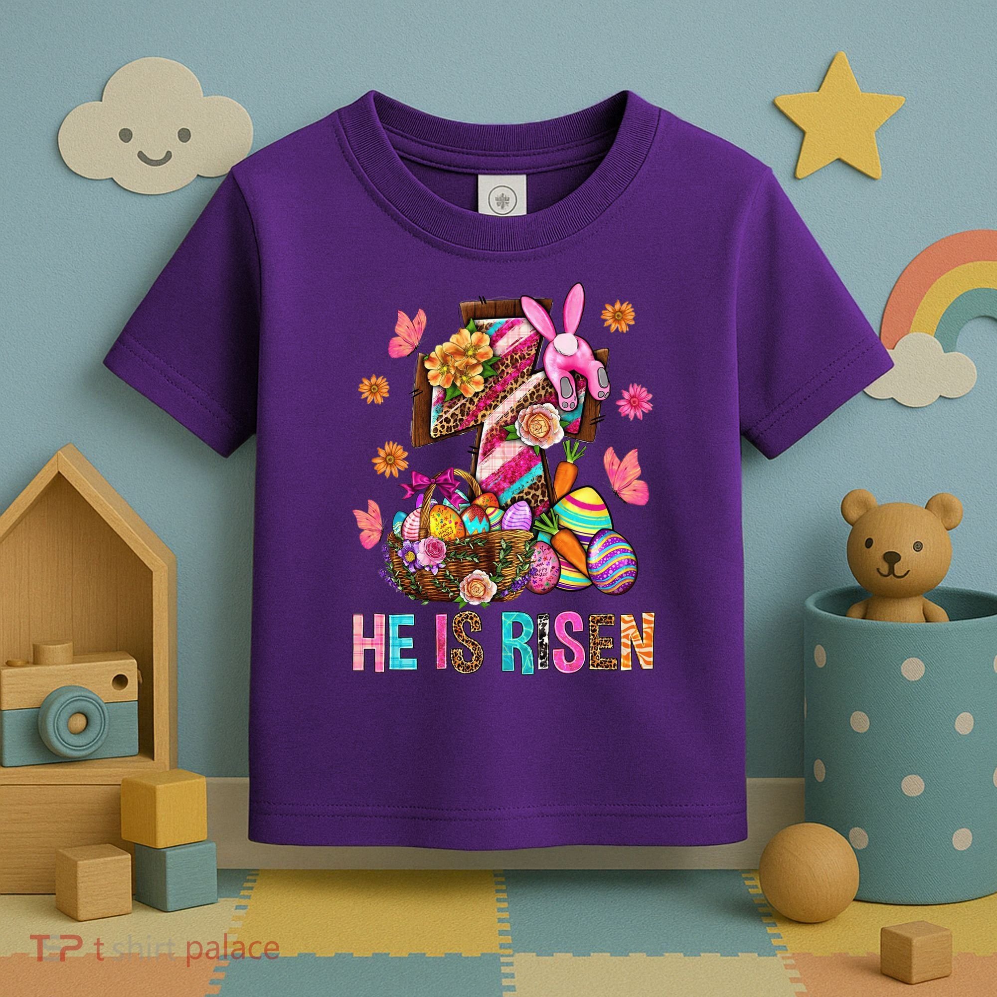 Easter Cross He Is Risen Jesus Christian Easter Day Toddler T-Shirt