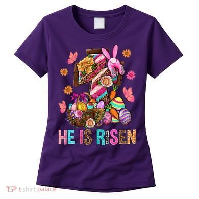 Easter Cross He Is Risen Jesus Christian Easter Day Women's T-Shirt