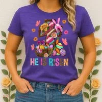 Easter Cross He Is Risen Jesus Christian Easter Day Women's T-Shirt thumb 2