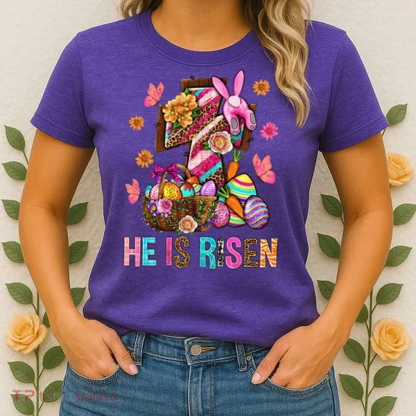 Easter Cross He Is Risen Jesus Christian Easter Day Women's T-Shirt
