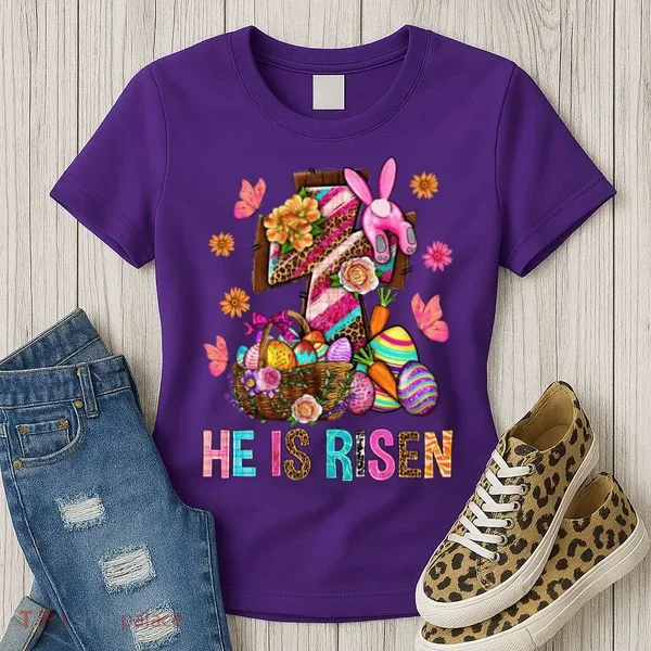 Easter Cross He Is Risen Jesus Christian Easter Day Women's T-Shirt
