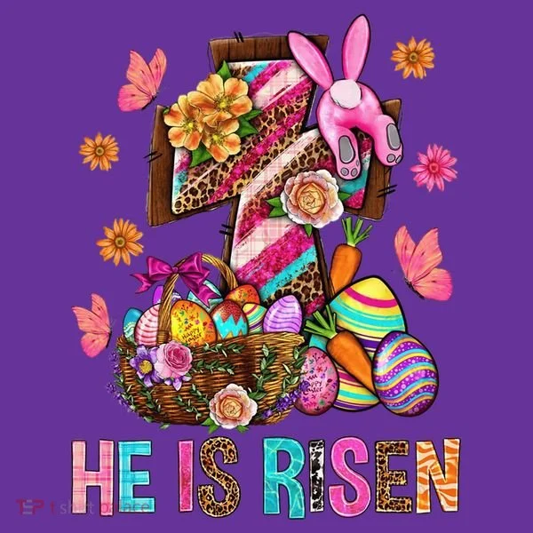 Easter Cross He Is Risen Jesus Christian Easter Day Women's T-Shirt