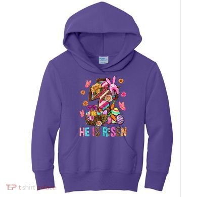 Easter Cross He Is Risen Jesus Christian Easter Day Kids Hoodie