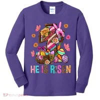 Easter Cross He Is Risen Jesus Christian Easter Day Kids Long Sleeve Shirt thumb 0